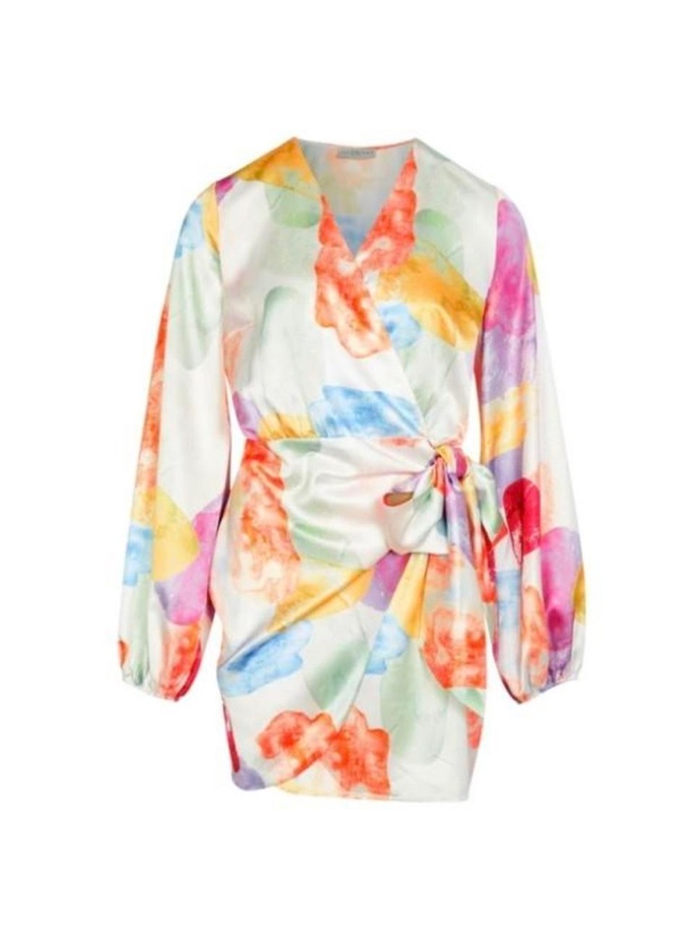 Never Fully Dressed Multi-Color Watercolor Wrap Mini Dress